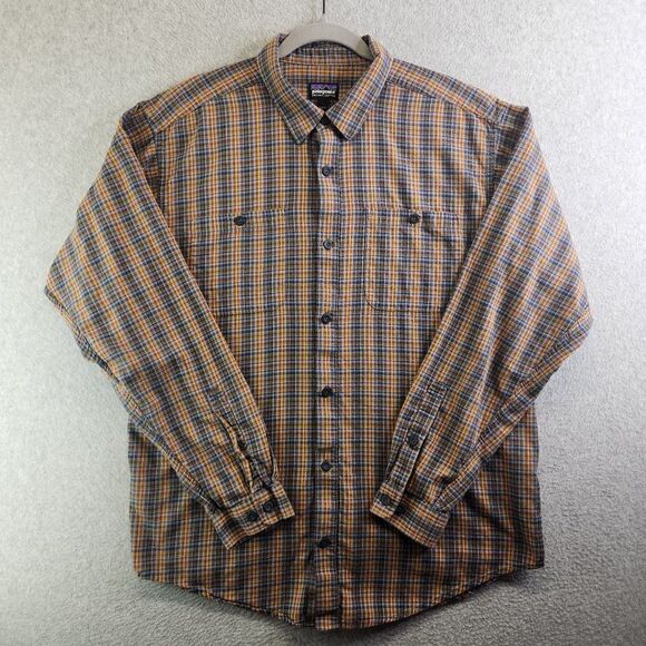 Patagonia Other - Patagonia Shirt Mens L Yellow Plaid Organic Cotton Flannel Pockets Outdoor Cabin